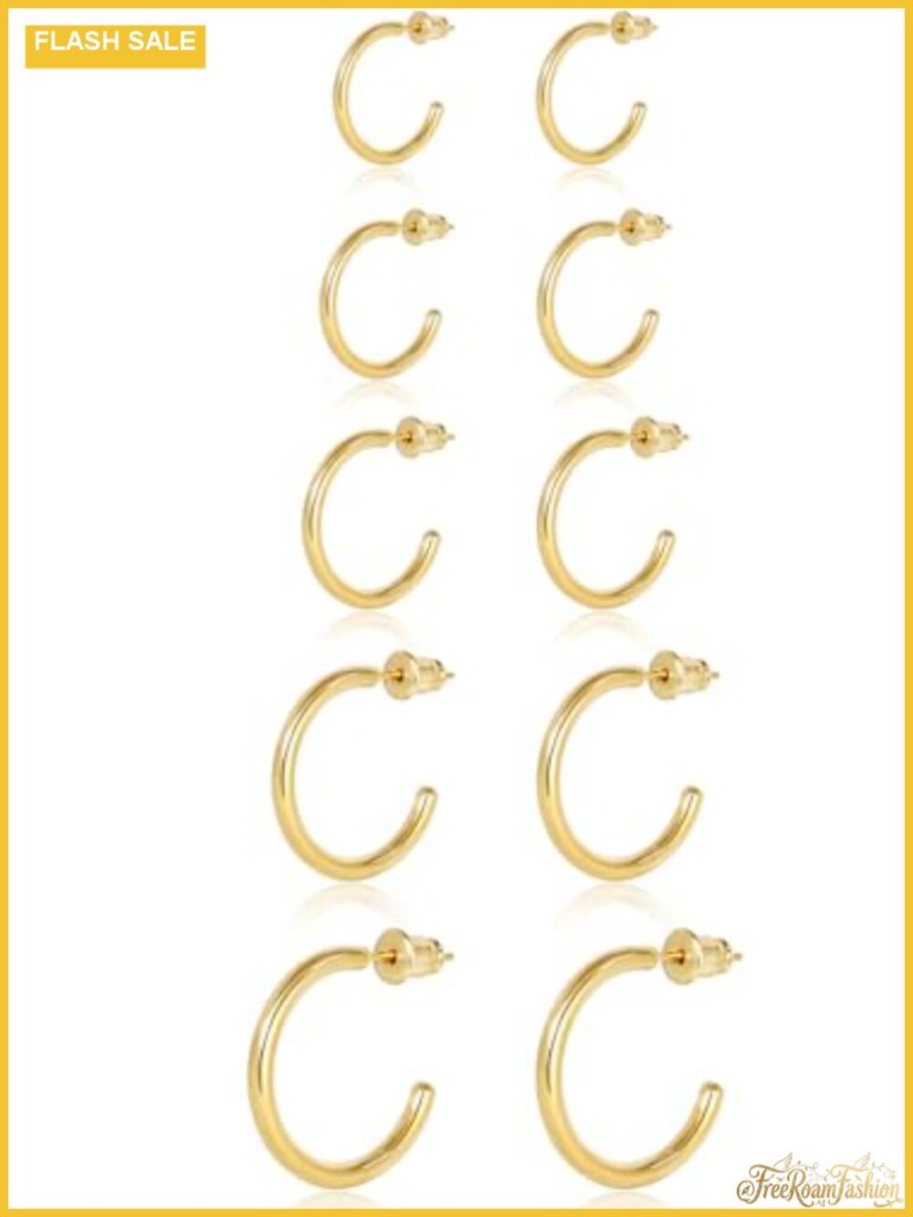 14K Gold Plated Open Huggie Hoop Earrings Set - Hypoallergenic Stainless Steel